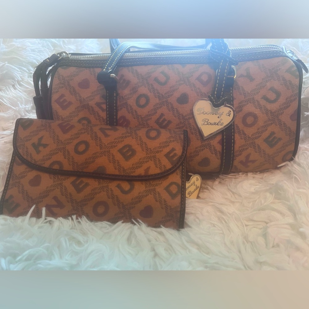 Dooney and Bourke Brown Crossword Puzzle Bag & Wallet Set